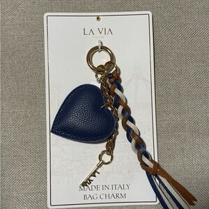 NWT La Via Firenze Italy Navy Leather Heart Bag Charm